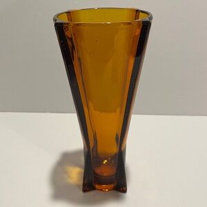 Vintage MCM Amber Topaz 9” Heavy Glass Vase